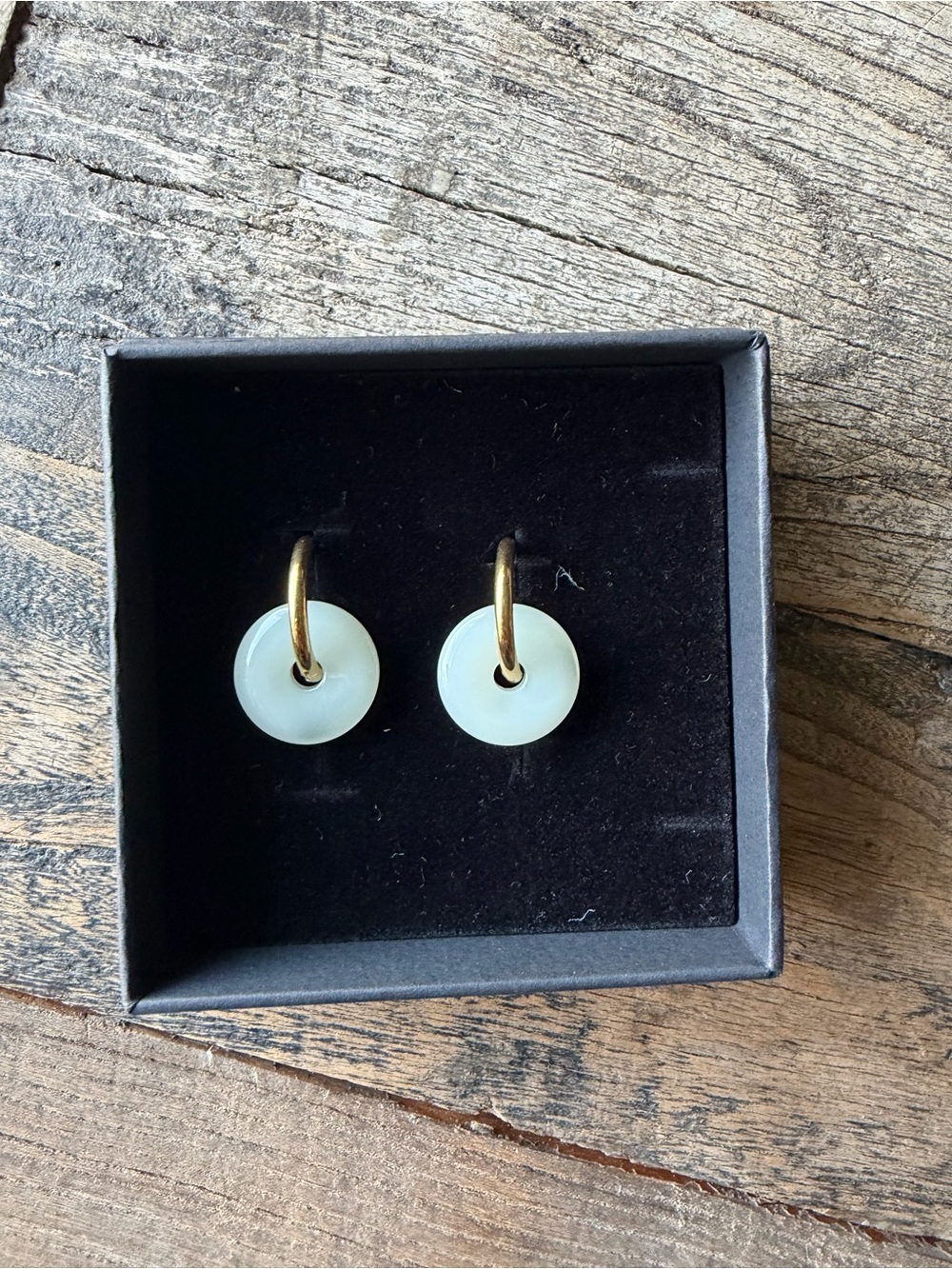 Gold Hoop Earrings with Clear Stone Discs